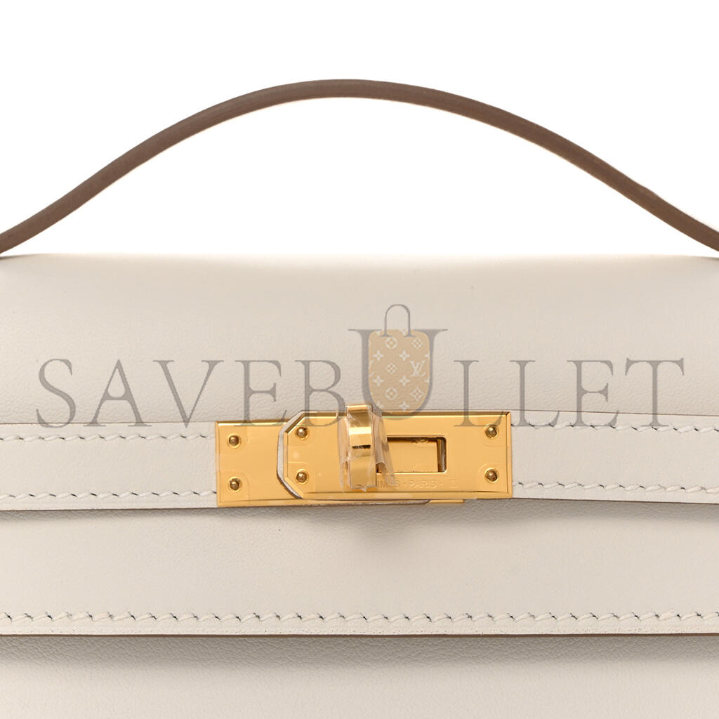 H**mes master swift kelly pochette clutch milkshake white gold buckle(22*14*7cm)